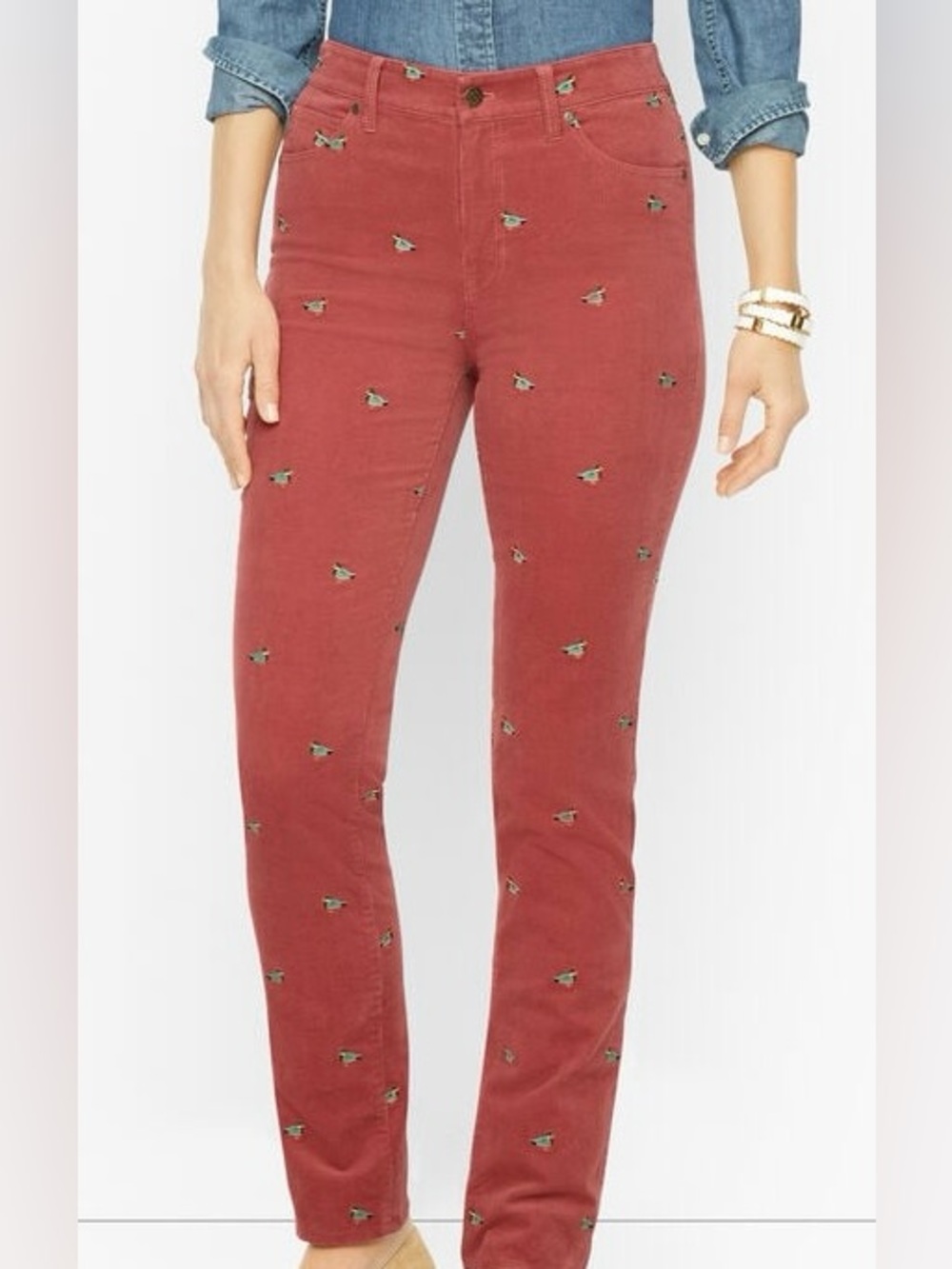 Talbots High-Rise Corduroy Mallard Embroidered Pants